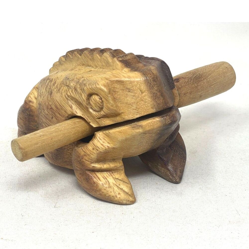 Large Wood Frog Guiro Rasp Percussion Instrument Tone Block Handmade Toy Animal